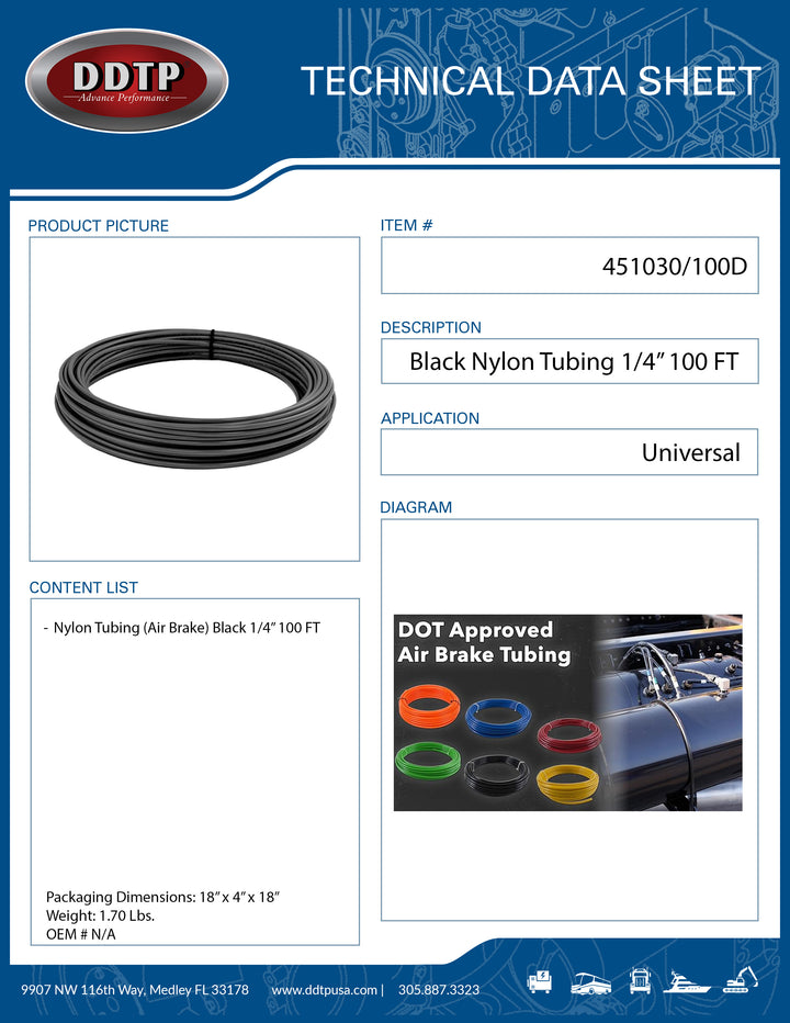 Black Nylon Tubing (Air Brake) 1/4" 100 FT