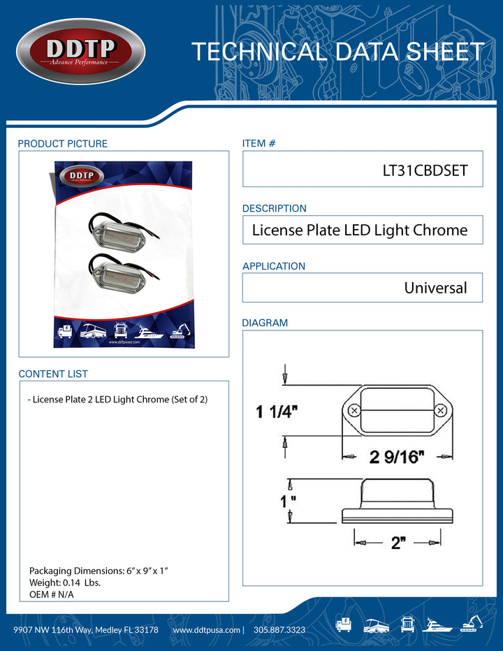 Luz de matrícula (2 LED, cromada) (juego de 2)