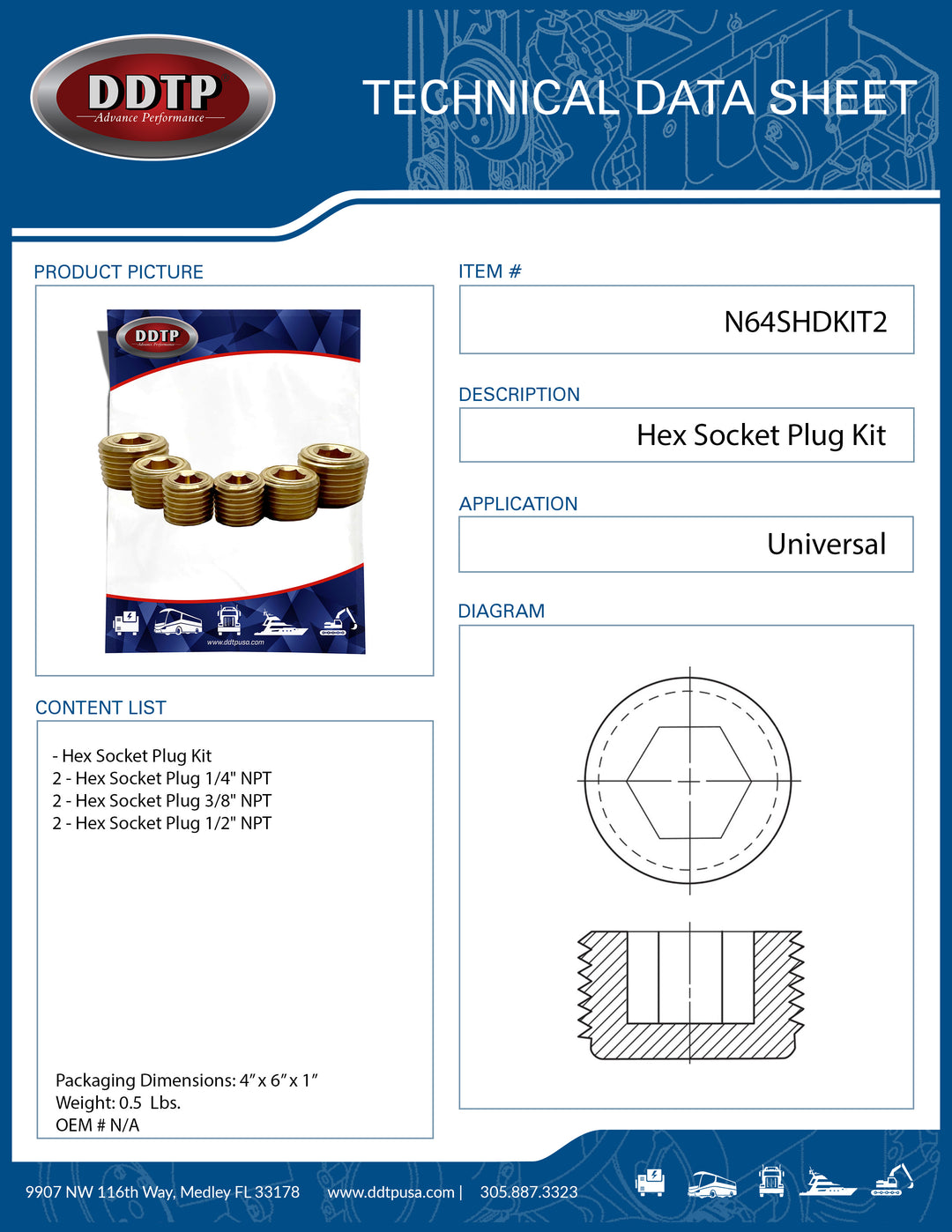 Hex Socket Plug Kit (2 - 1/4" + 2 - 3/8" + 2 - 1/2") NPT