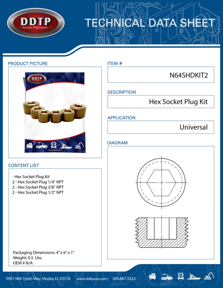 Hex Socket Plug Kit (2 - 1/4" + 2 - 3/8" + 2 - 1/2") NPT