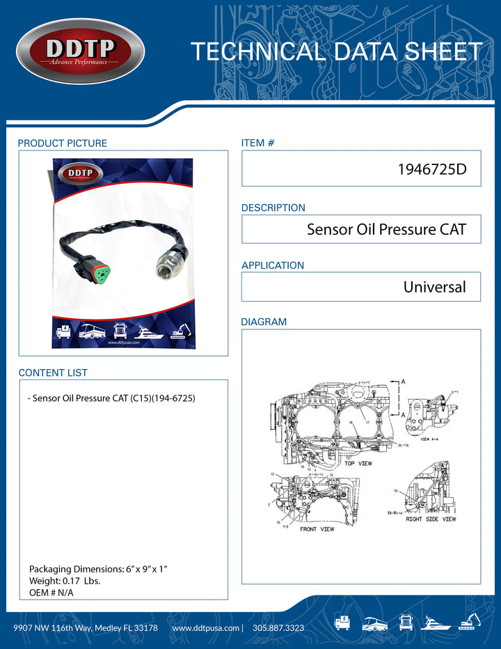 Sensor Oil Pressure CAT (C15)(194-6725)