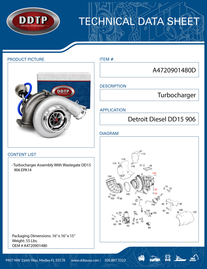 New Turbocharger Assembly With Wastegate Detroit Diesel DD15 906 EPA14