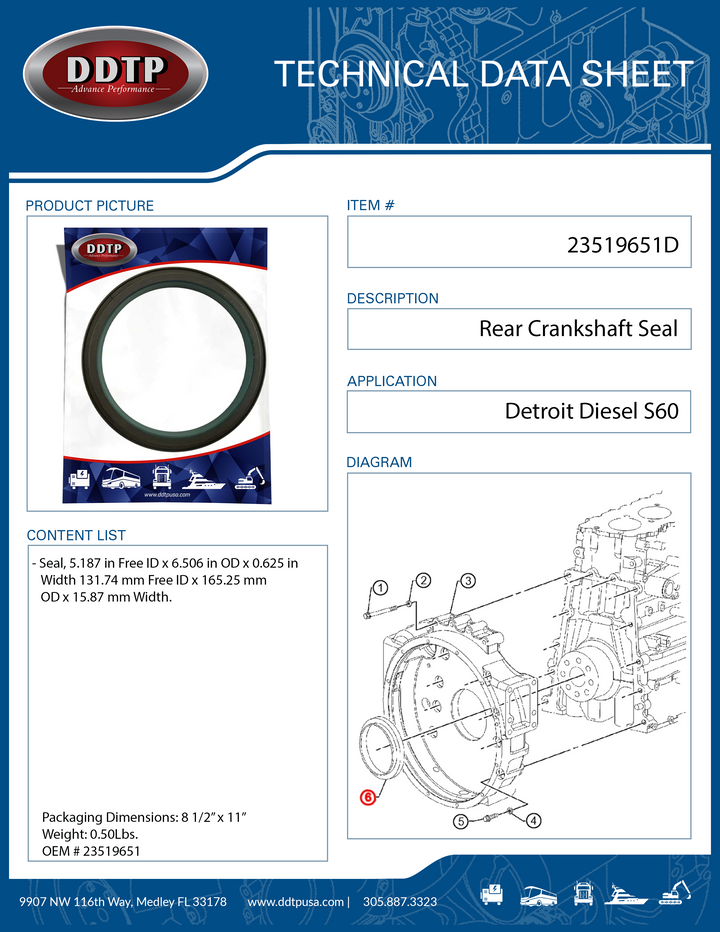 Rear Oil Engine Seal S60 12.7 & 14L (23519651)
