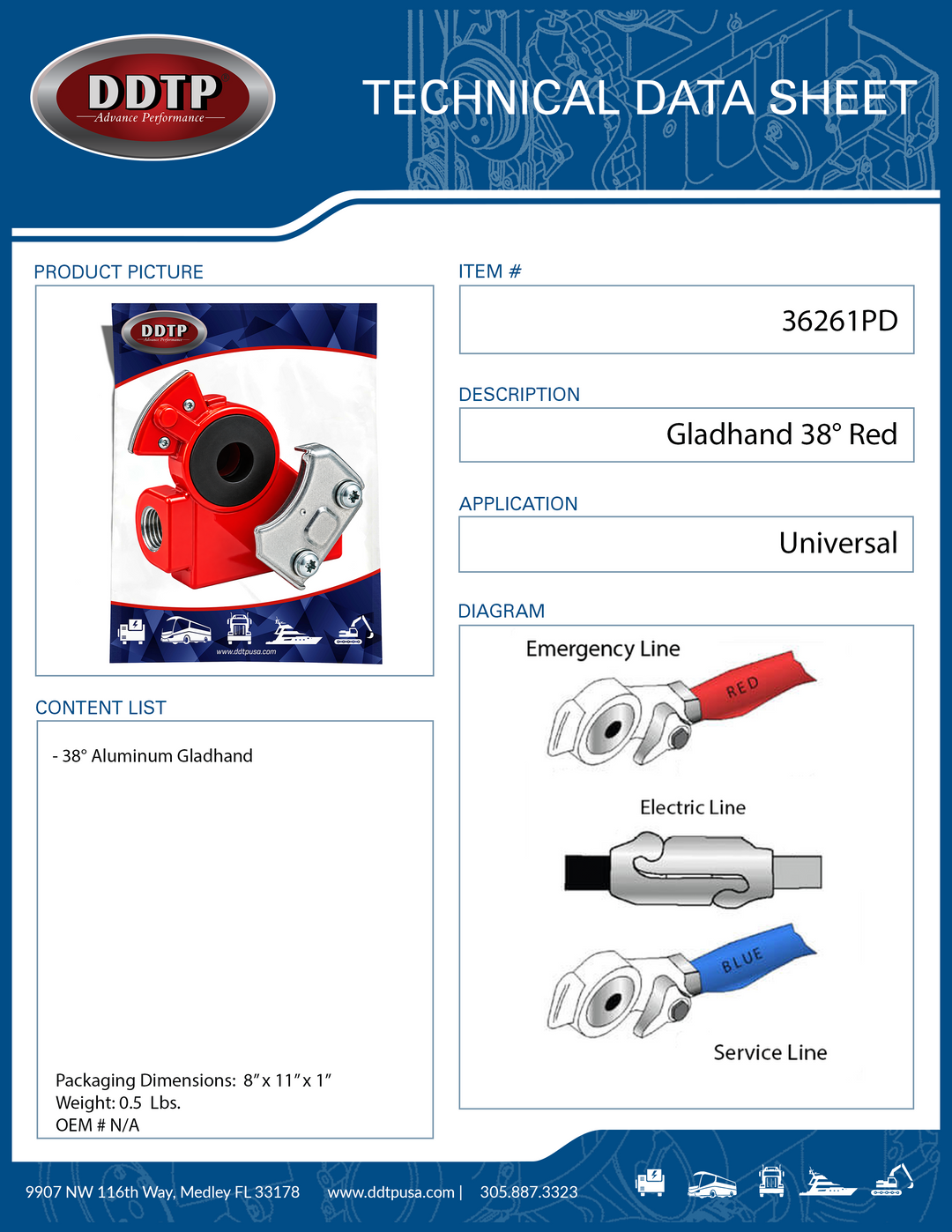 Gladhand 38° Emergency Powder-Coated Aluminum Rubber Red