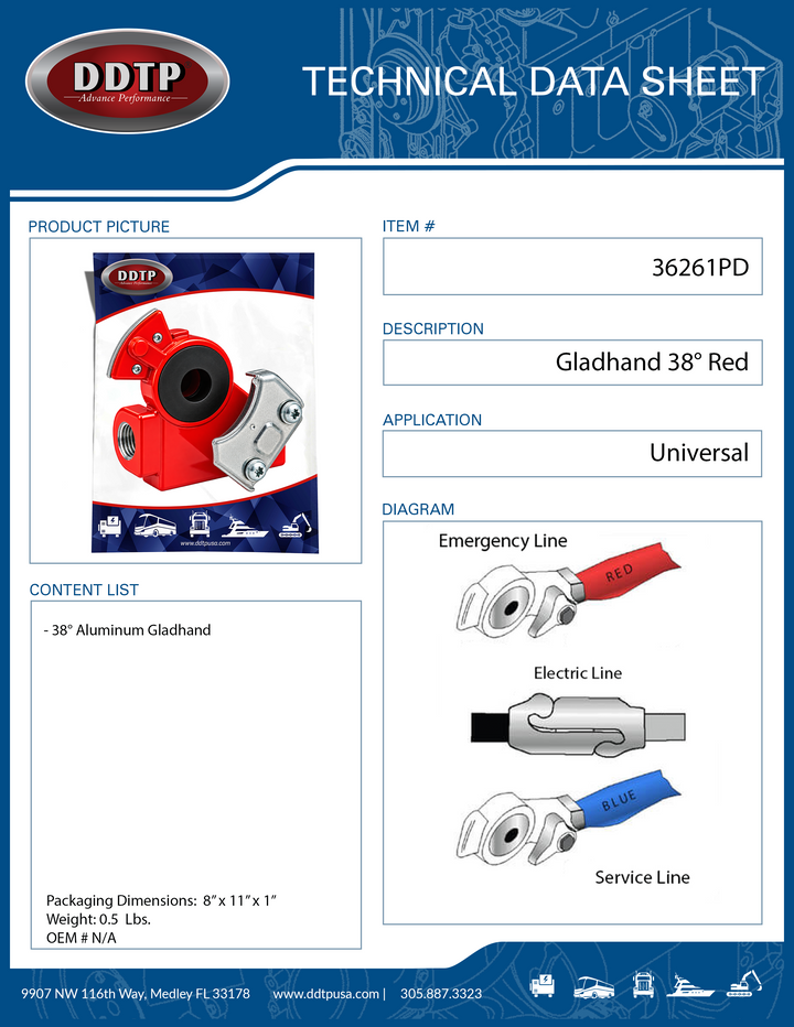 Gladhand 38° Emergency Powder-Coated Aluminum Rubber Red