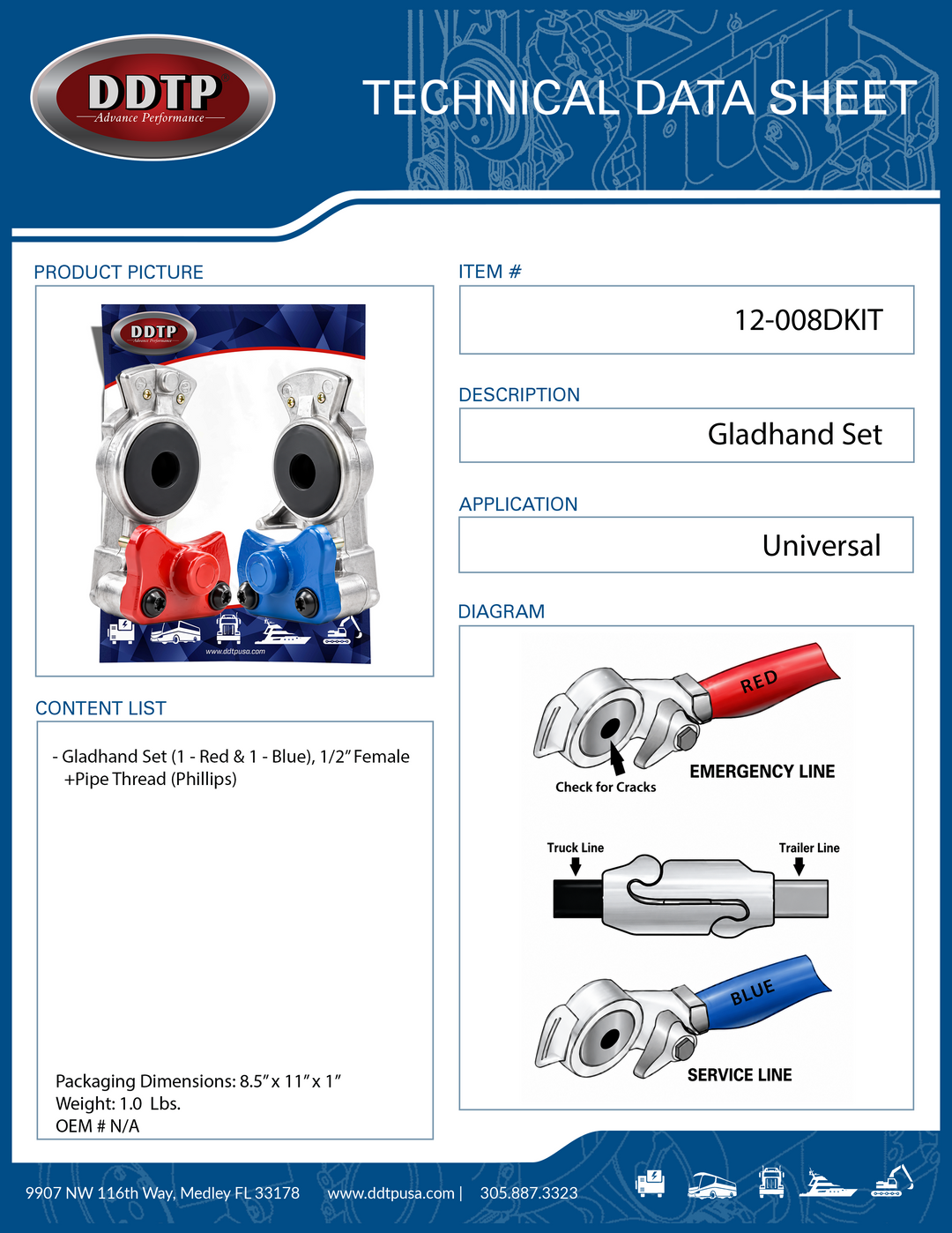 Red & Blue Straight Mount Gladhand 1/2" Female Pipe Threads