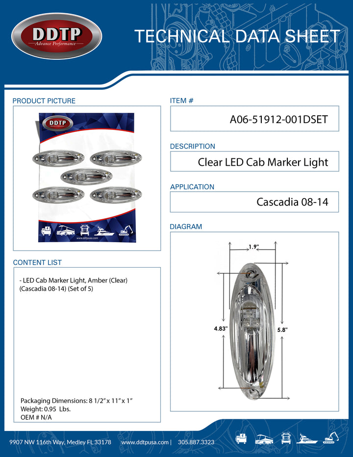 Clear LED Cab Marker Light (Cascadia 08-14) (Set of 5)