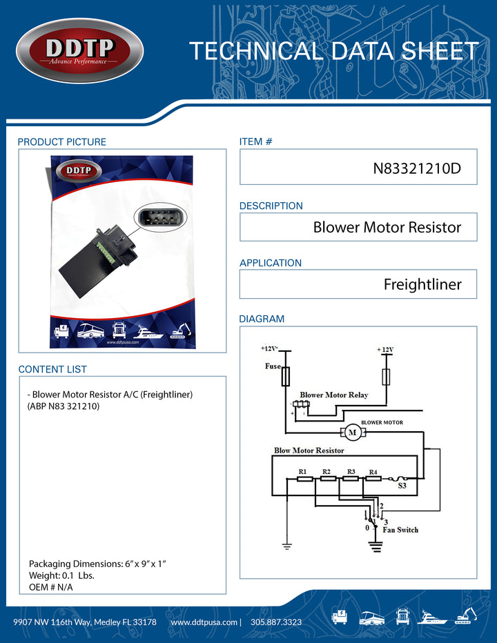 Blower Motor Resistor A/C (Freightliner)(ABP N83 321210)