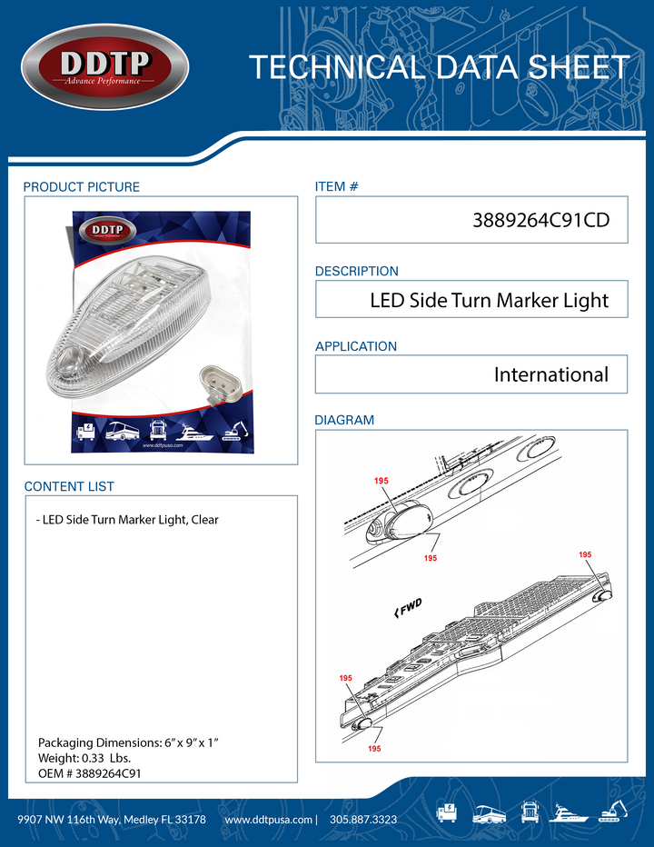Clear LED Side Turn Marker Light International