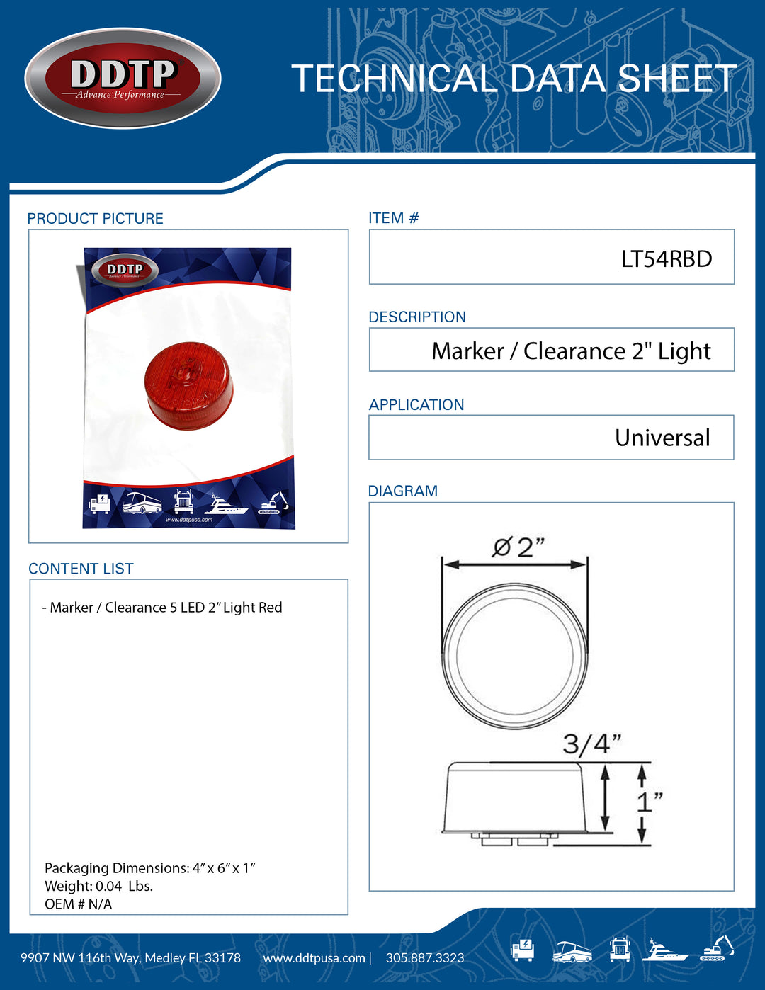 Red Marker / Clearance 2" Light (5 LED)