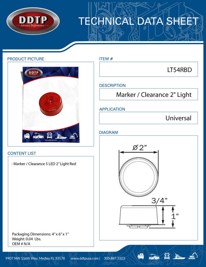 Red Marker / Clearance 2" Light (5 LED)