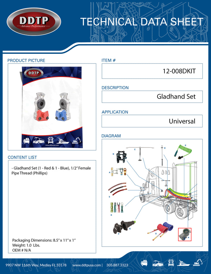 Gladhand Set (1 - Red & 1 - Blue), 1/2” Female Pipe Thread (Phillips)