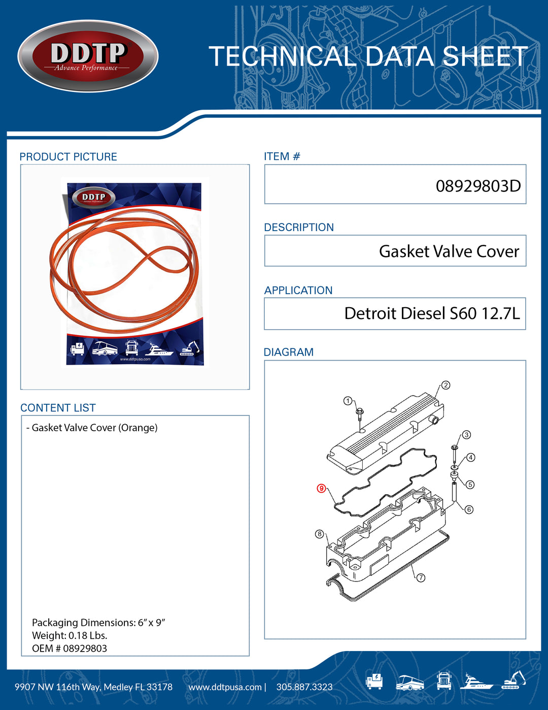 Gasket Valve Cover (Intern)(Orange) S60 12.7L Non EGR ( 08929803 )
