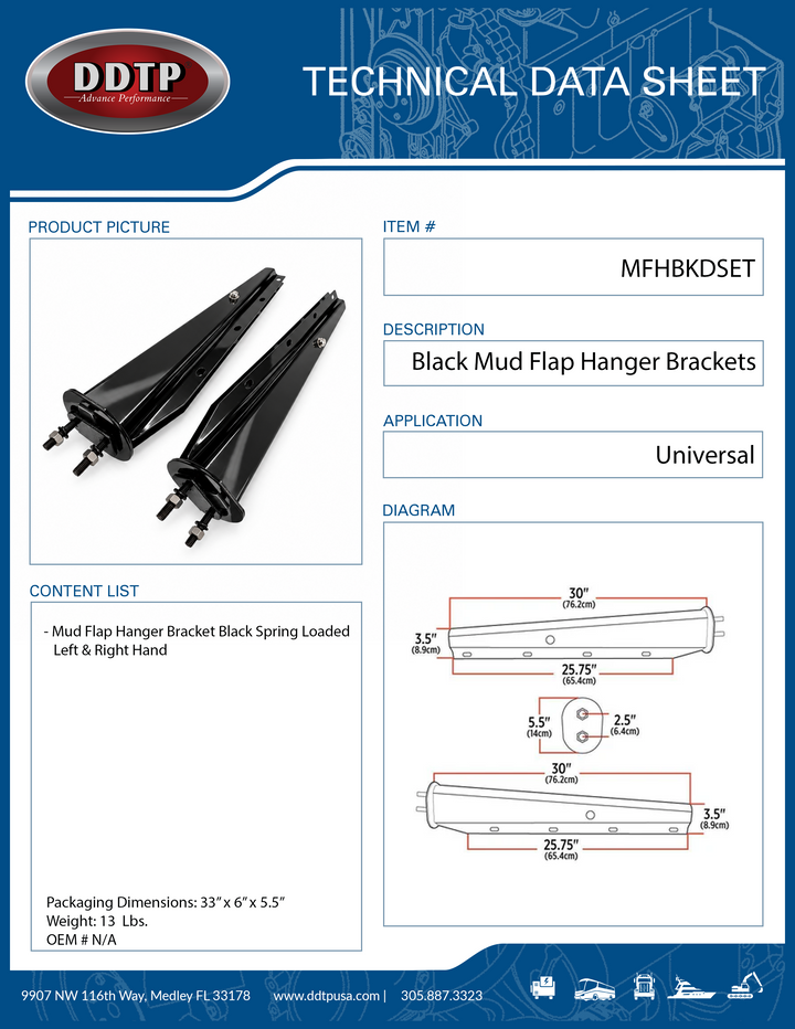 Mud Flap Hanger Bracket Black Spring Loaded Left & Right Hand Set