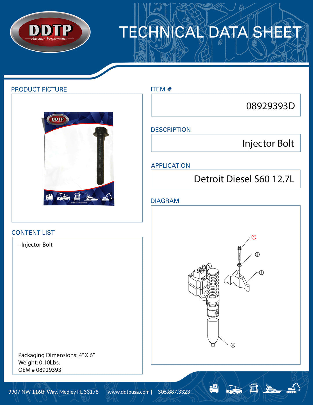 Injector Bolt Detroit Diesel S60 12.7L (08929393)