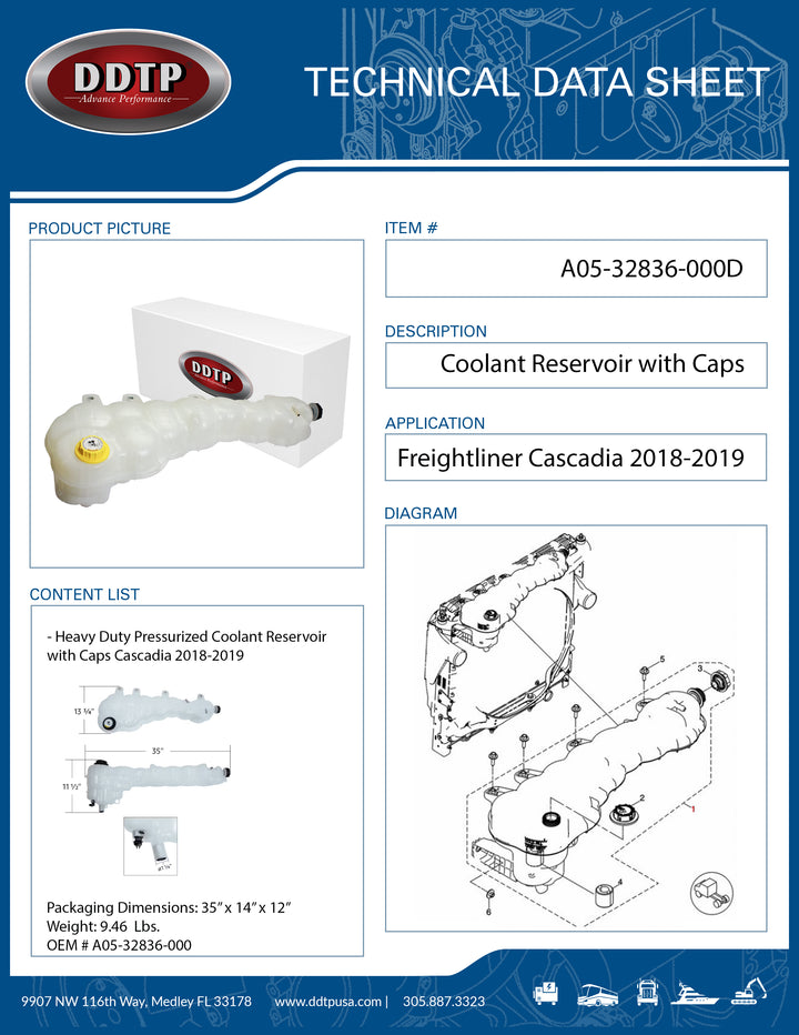 Depósito de refrigerante de alta resistencia con tapas (Cascadia 2018-2019) (1165834S02)