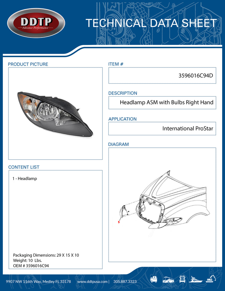 Headlamp Asm. W/ Bulbs RH International ProStar ( 3596016C94 )