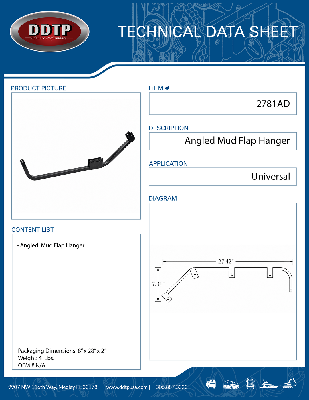 Colgador de guardabarros angular de alta resistencia, barra cuadrada universal de 27,42"