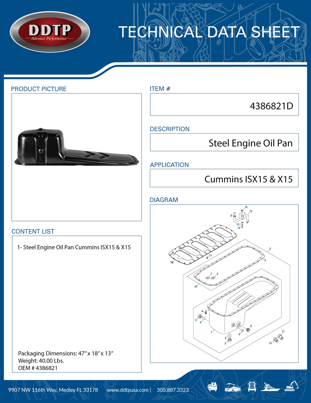 Cummins ISX & X15 Oil Pan ASM, Metal With Plug