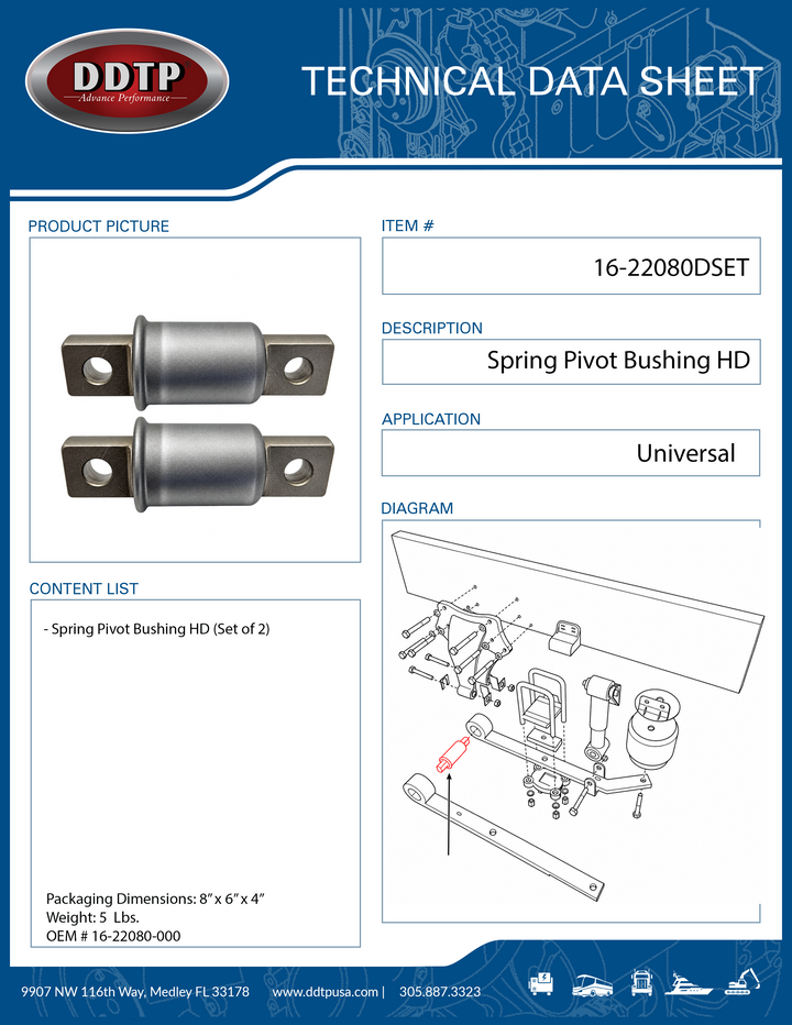 Rear Suspension Freightliner Spring Pivot Bushing Heavy Duty 63.60mm (Set of 2)