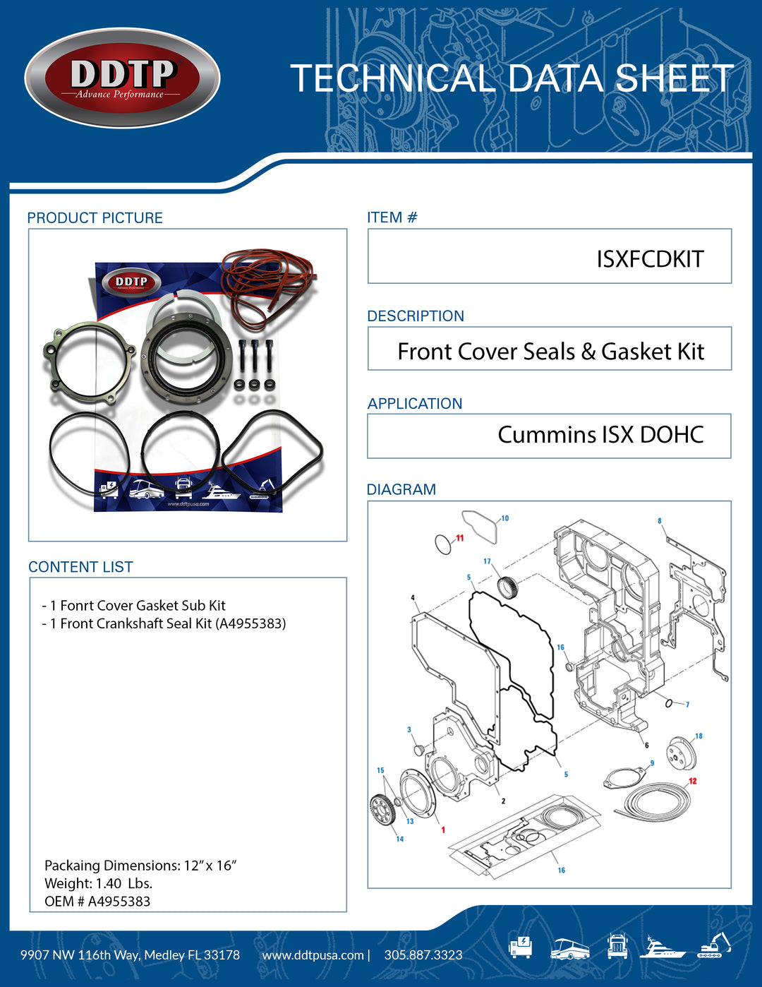Front Cover Seals & Gasket Kit Cummins ISX DOHC ( ISXFC )
