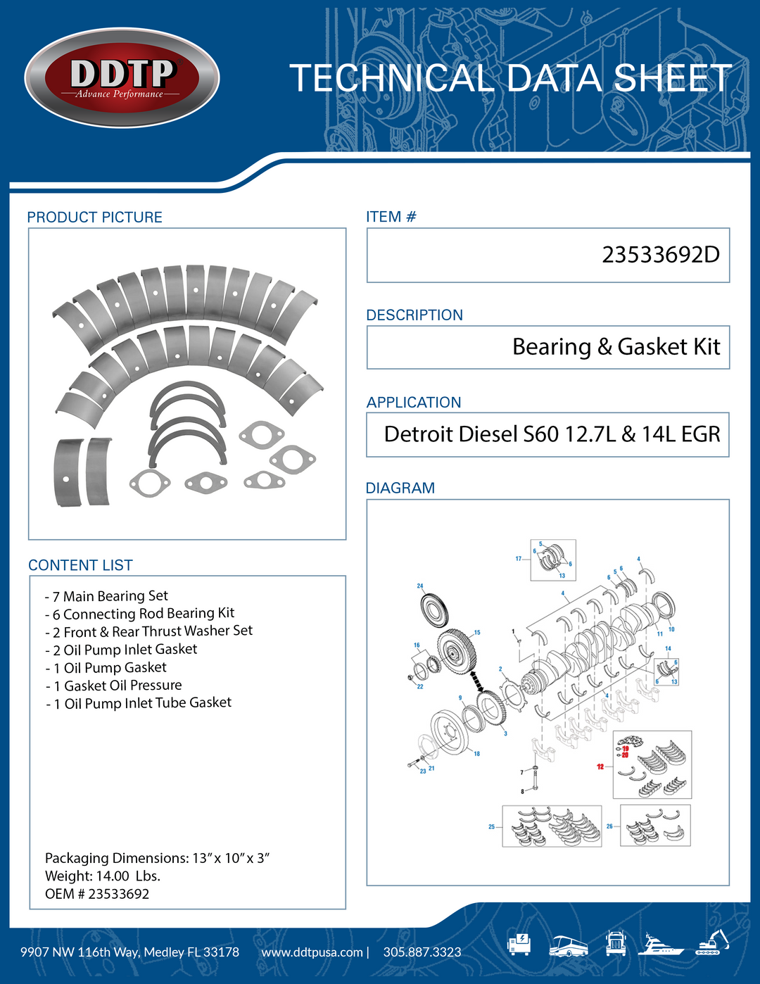 Detroit Diesel S60 12.7L & 14L EGR Lower End Engine Connecting Rod Bearing