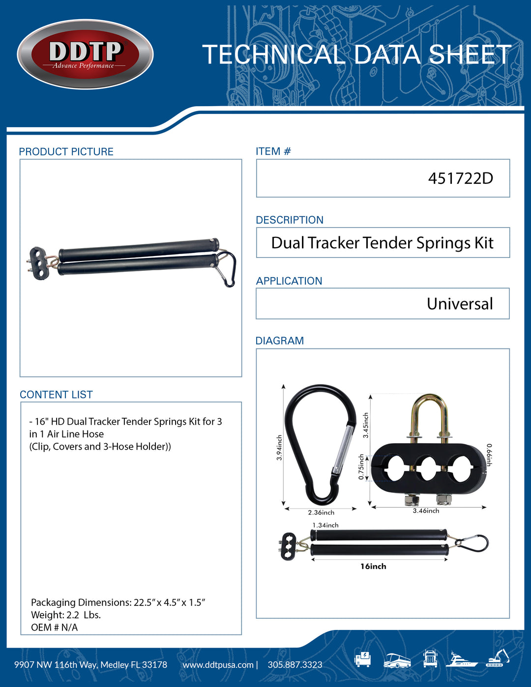16" HD Dual Tracker Tender Springs Kit for 3 in 1 Air Line Hose (Clip, Covers and 3-Hose Holder))