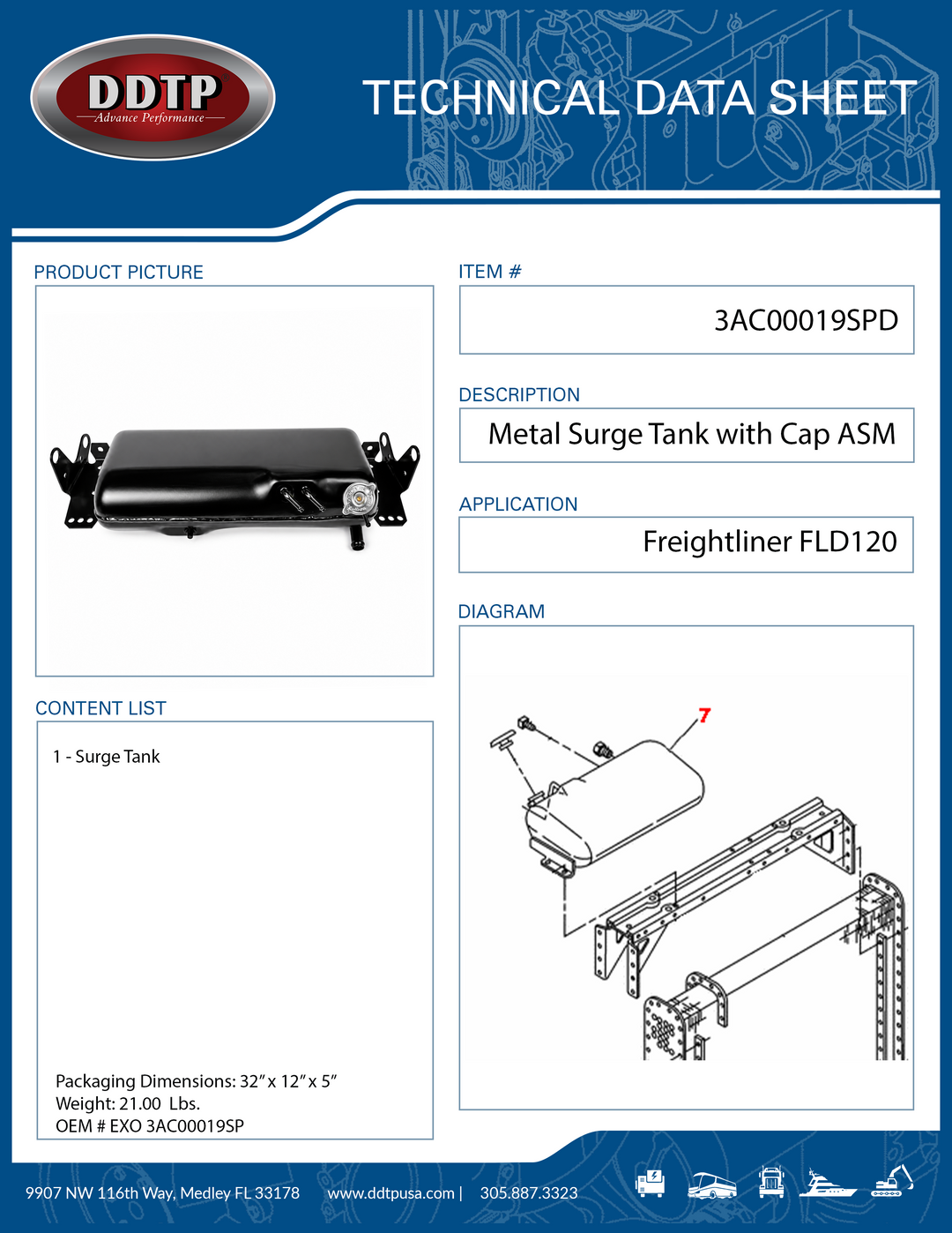 Surge Tank Metal with Cap Freightliner FLD120