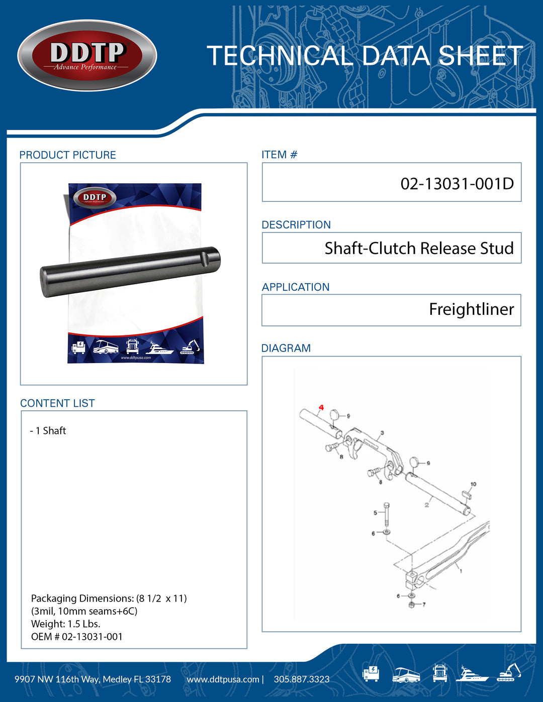 Clutch Cross Shaft 106C-1498 ( 02-13031-001 )
