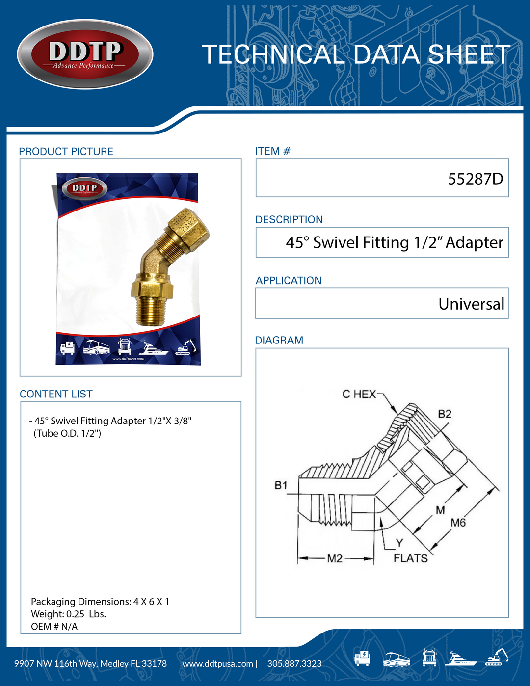 Brass 45° Swivel Fitting Adapter 1/2" x 3/8"(Tube O.D. 1/2")
