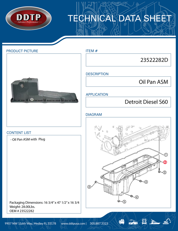 Oil Pan Assembly with Plug Detroit Diesel S60 (23522282)