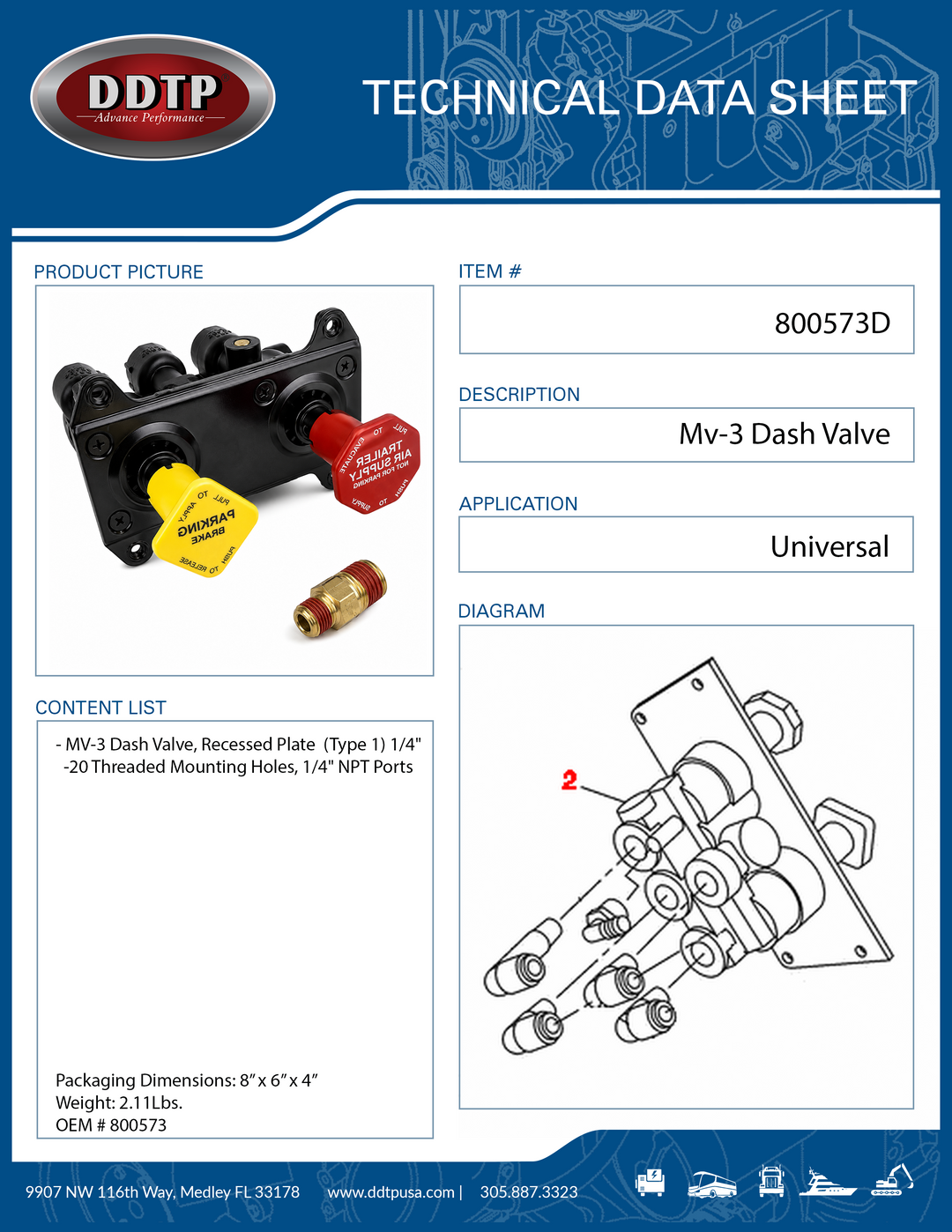 MV-3 Dash Valve, Recessed Plate (Type 1)