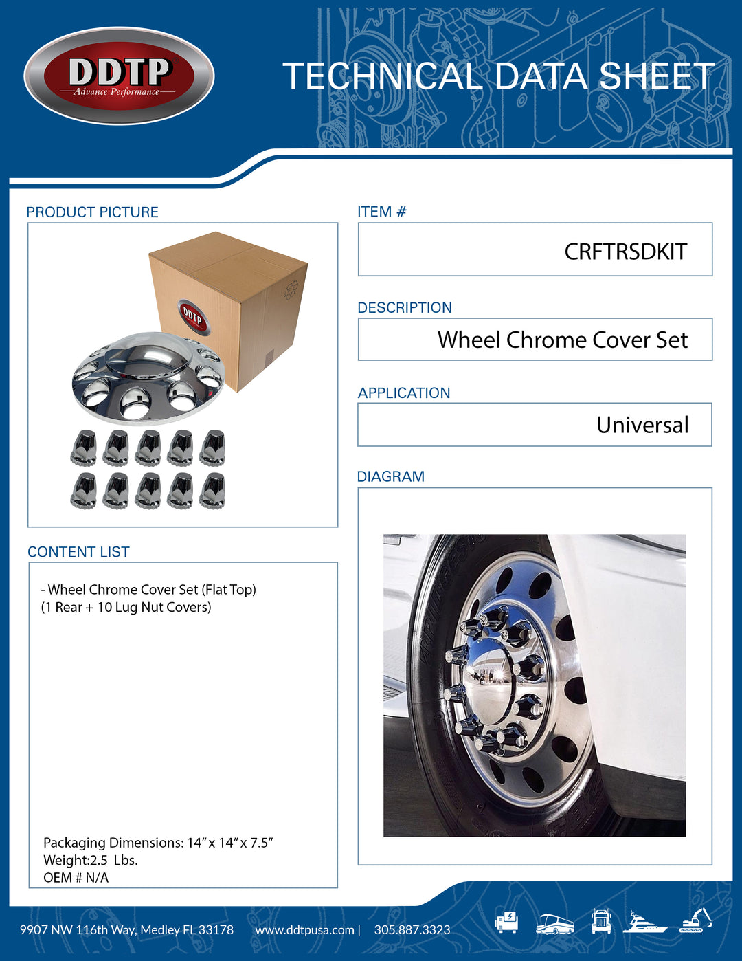 Wheel Chrome Cover Set (Flat Top)(1 Front + 10 Lug Nut Covers)