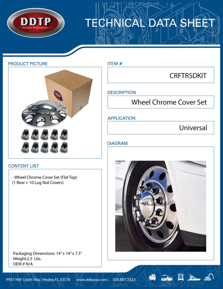 Wheel Chrome Cover Set (Flat Top)(1 Front + 10 Lug Nut Covers)