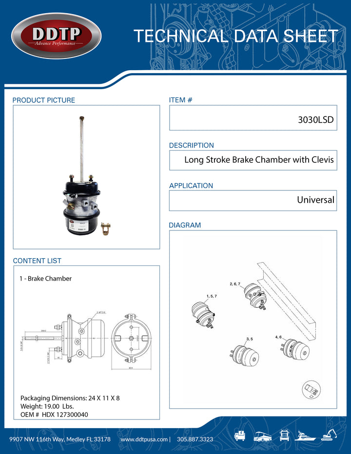 Long Stroke 3030LS Brake Chamber with Clevis