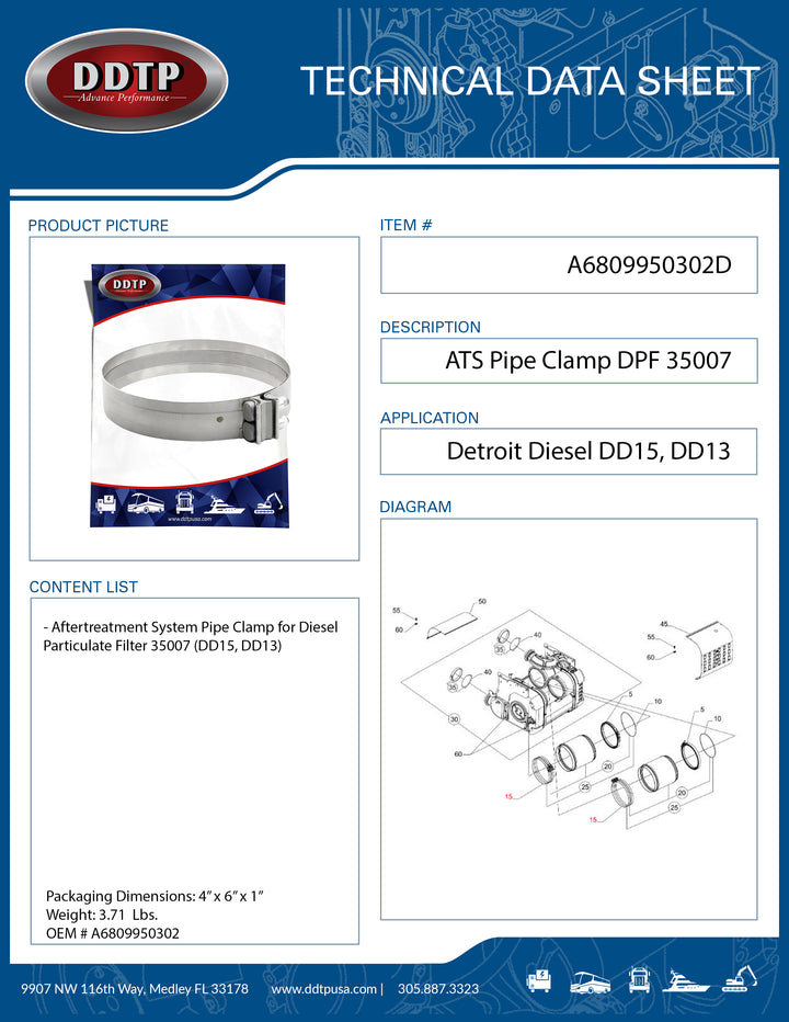 Aftertreatment System Pipe Clamp for DPF 35007