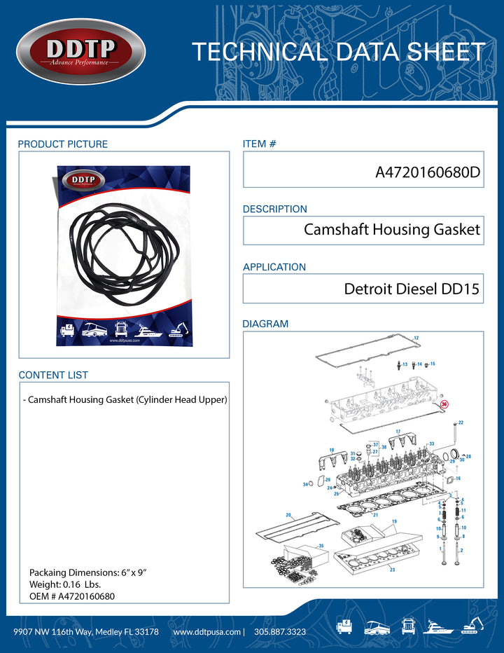 Camshaft Housing Gasket (Cyl Head Upper) DD15 (903) (A4720160680)