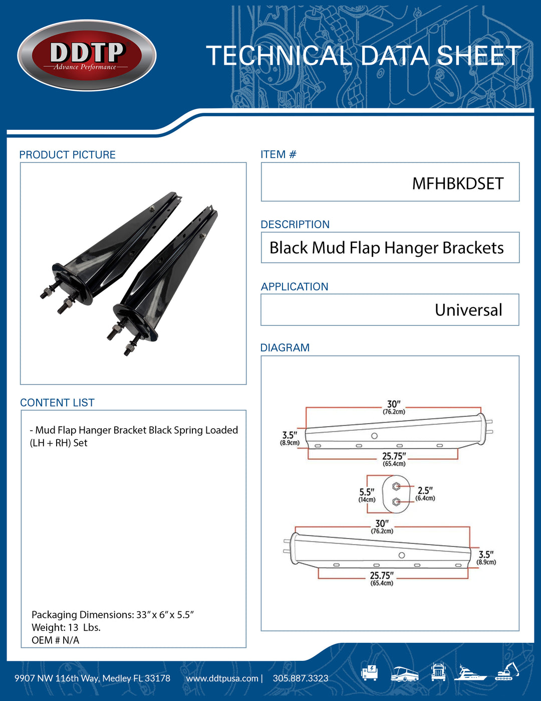 Mud Flap Hanger Bracket Black Spring Loaded (LH + RH) Set