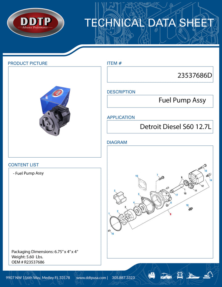 Fuel Pump Assy Detroit Diesel S60 12.7L ( 23537686 )