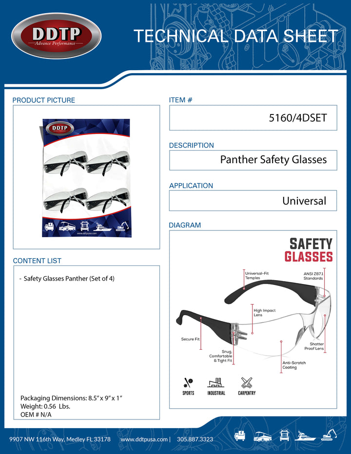 Panther Safety Glasses (Set of 4)