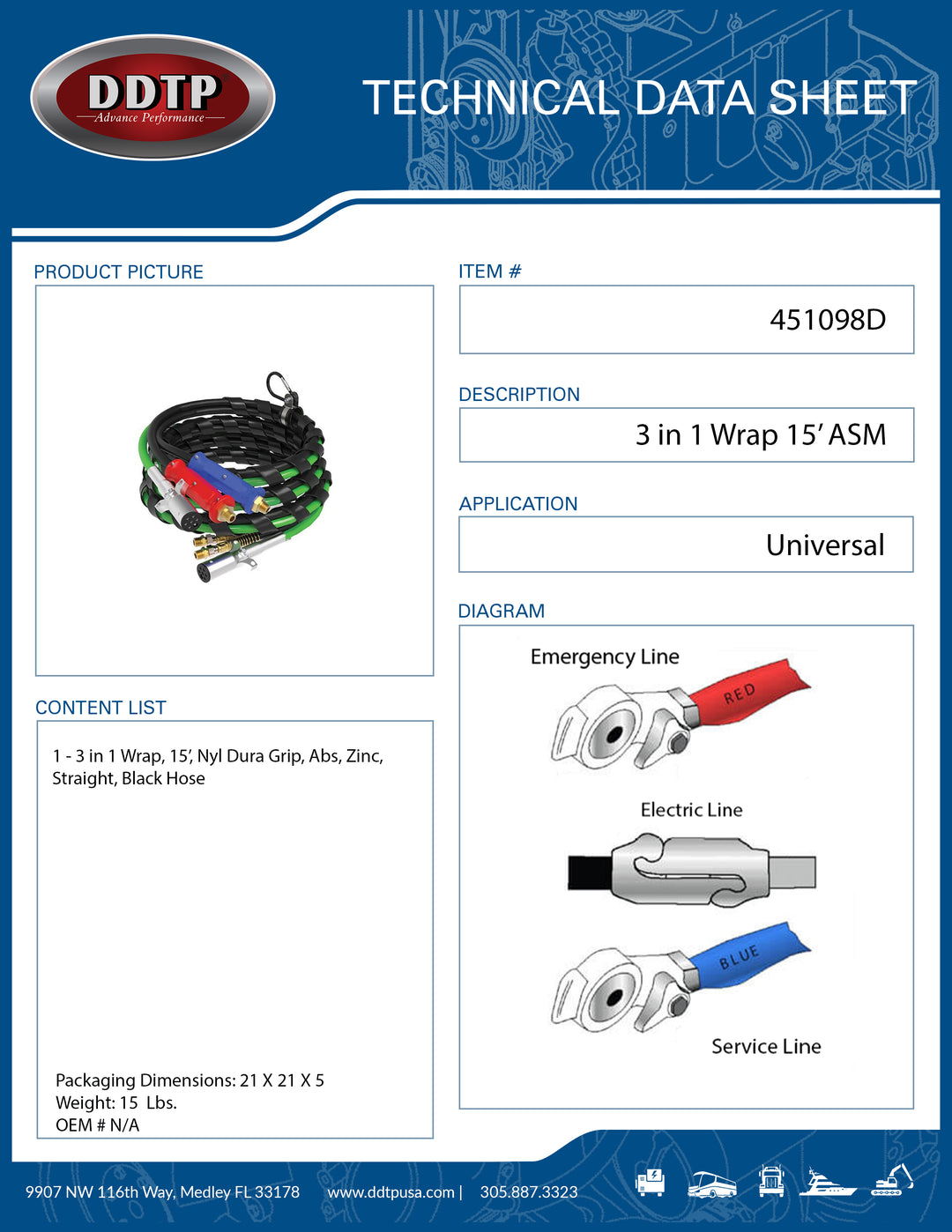 3 in 1 Wrap , 15' , Nyl Dura Grip , Abs , Zinc , Straight , Black Hose ( 451098D )