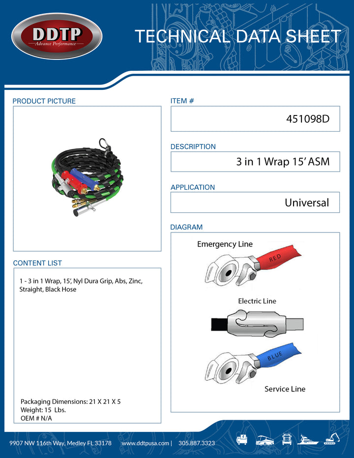 3 in 1 Wrap , 15' , Nyl Dura Grip , Abs , Zinc , Straight , Black Hose ( 451098D )