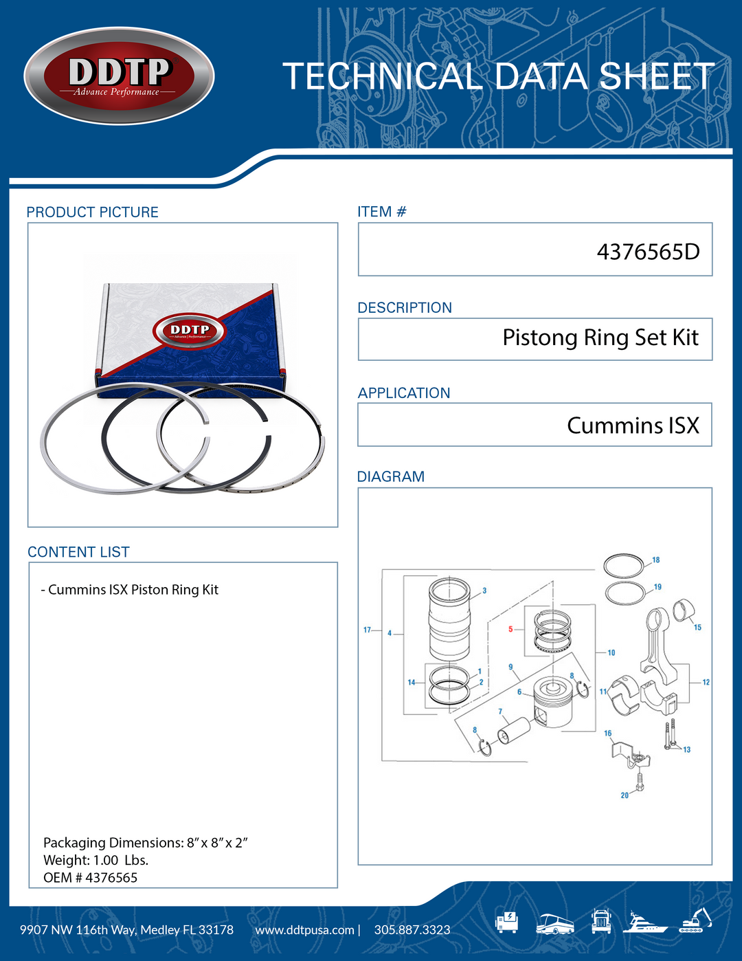 Piston Ring Set Cummins ISX Single Overhead Camshaft