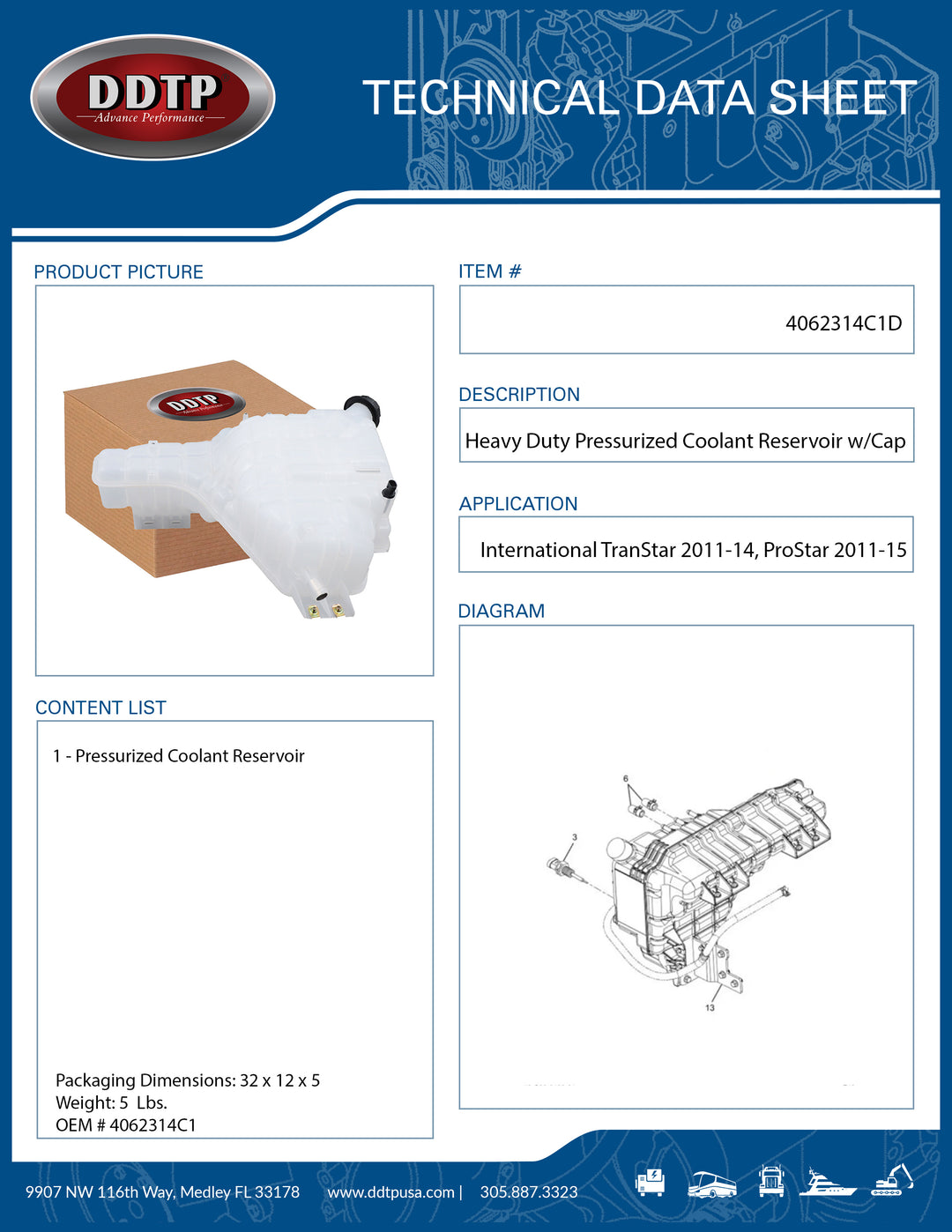 Depósito de refrigerante presurizado de alta resistencia con tapa International TranStar 2011-14, ProStar 2011-15 Alt 2604896C3D (4062314C1)