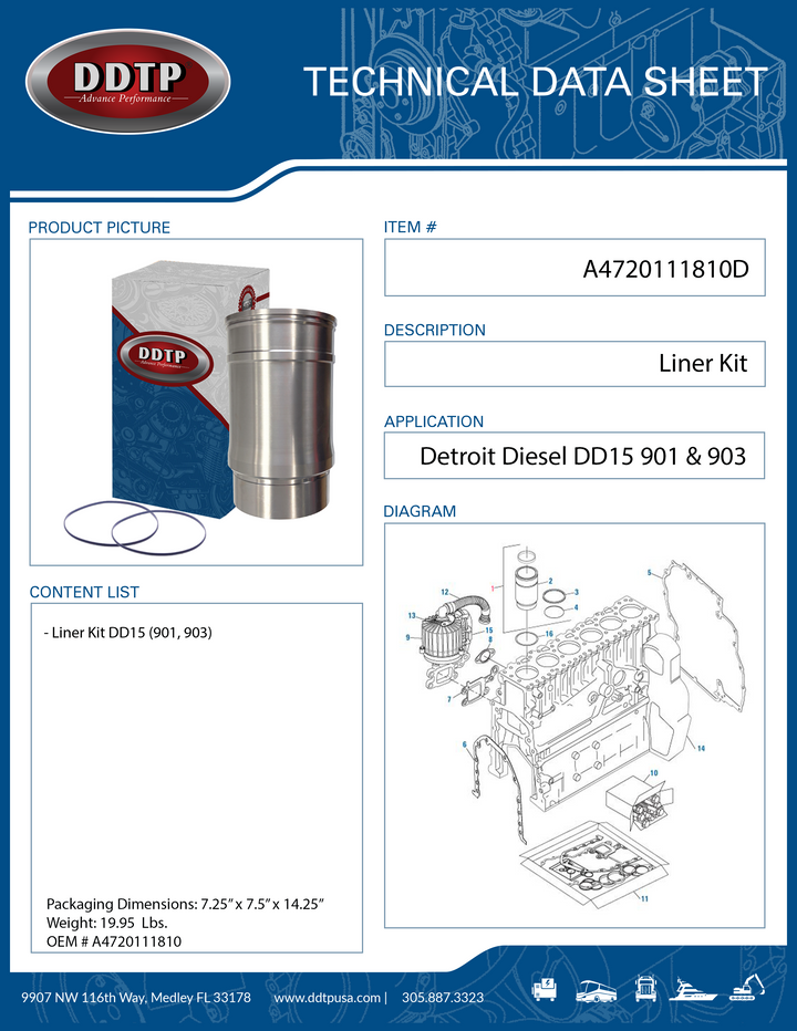 Liner Kit Detroit Diesel DD15 901 & 903 Engine (A4720111810)