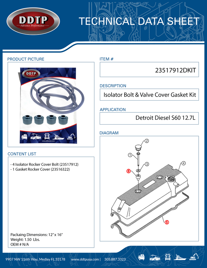 Isolators Bolt & Valve Cover Gasket Kit S60 12.7L (23517912)