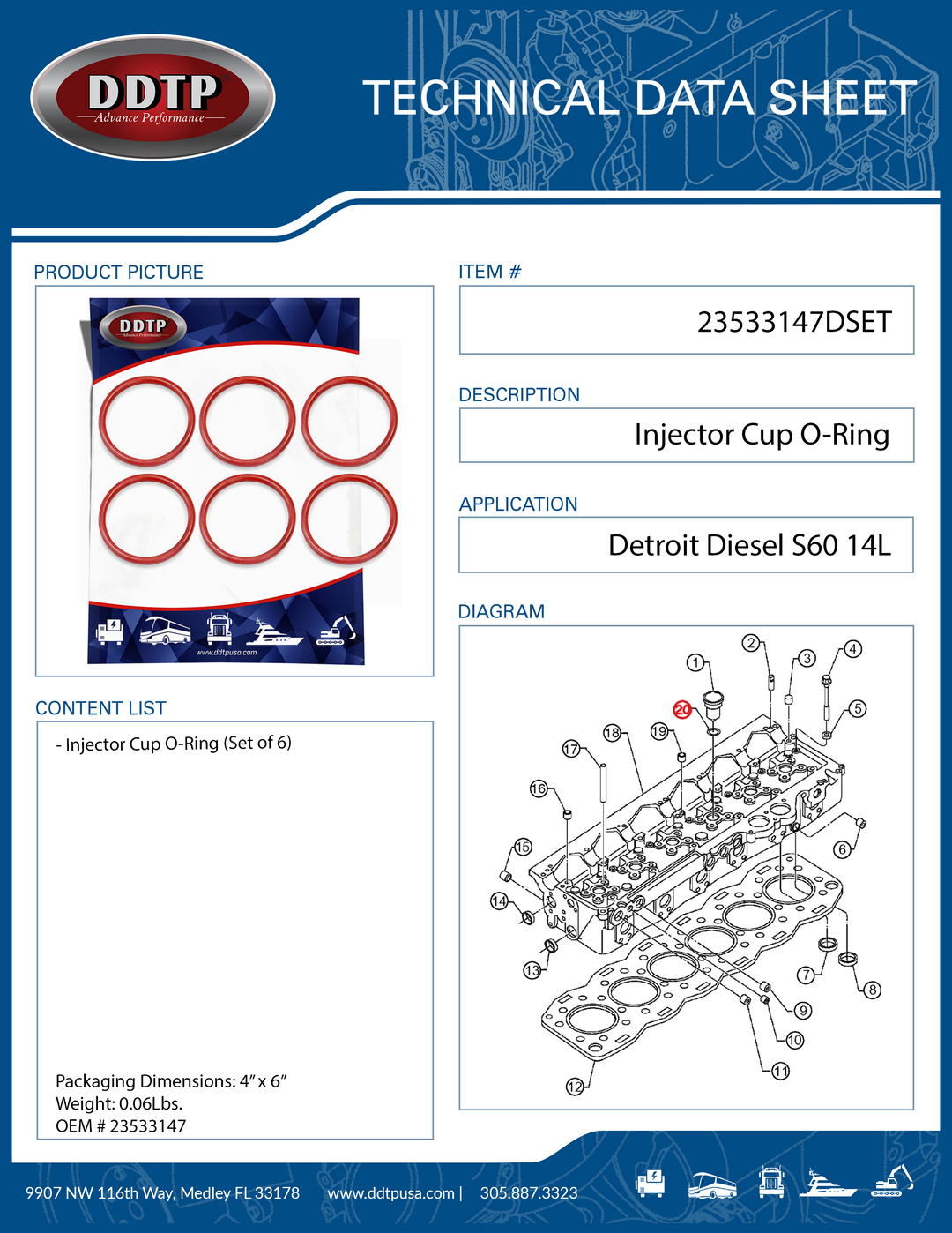 Injector Cup O-Ring S60 14L Set of 6 (23533147)
