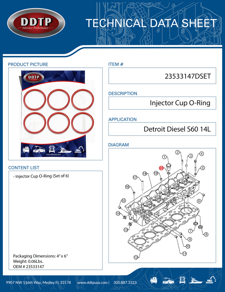 Injector Cup O-Ring S60 14L Set of 6 (23533147)