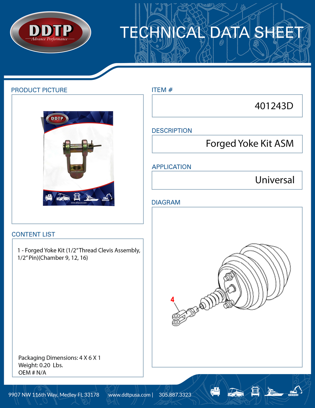 Forged Yoke Kit 1/2" Thread Clevis Assembly, 1/2" Pin Chamber 9, 12, 16 ( 401243D )