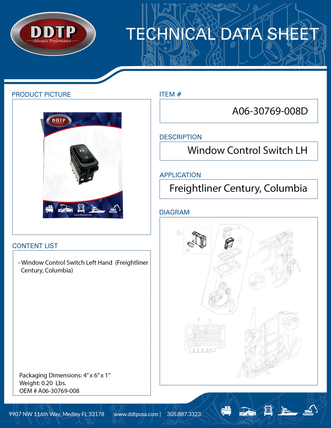 LH Window Control Switch (Freightliner)